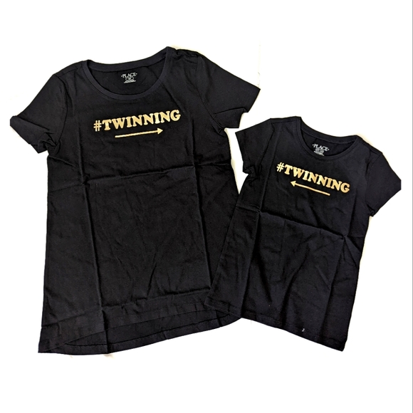 3/$20 Girls Mommy & Me Black T-Shirt Foil "Twinning" Matching Set - Picture 1 of 6